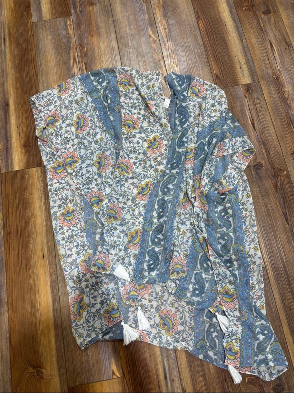 Cato Blue Paisley & Floral Tassel Kimono